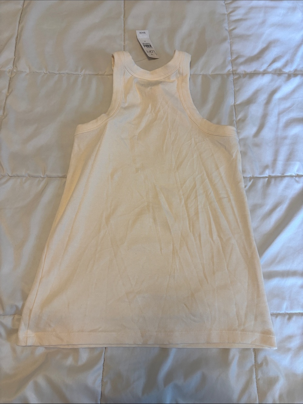LOFT Cream Ribbed Racerback Tank Top - Picture 2 of 3